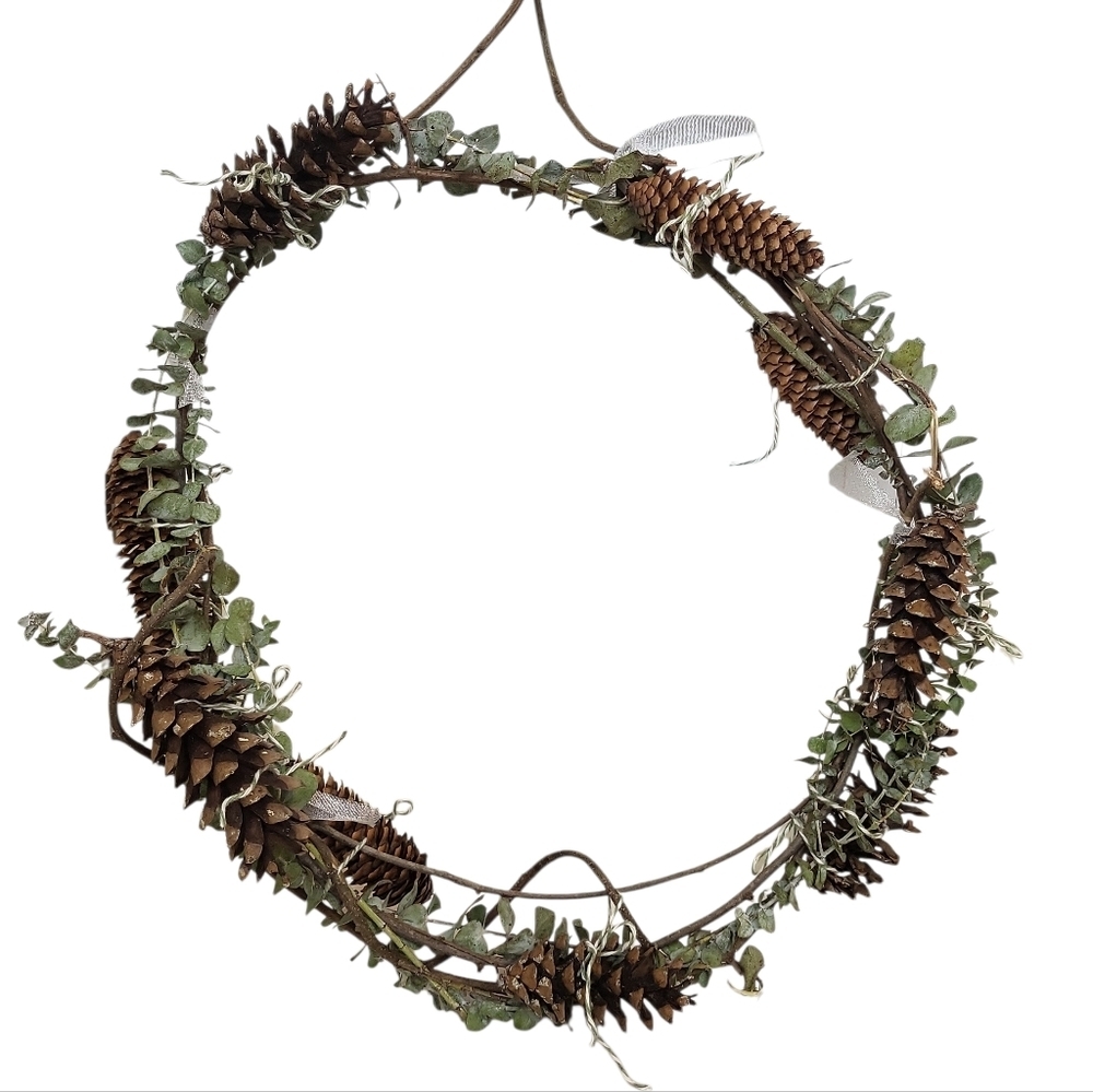 Rustic Pinecone & Eucalyptus Woodland Wreath – Handmade Natural Decor
